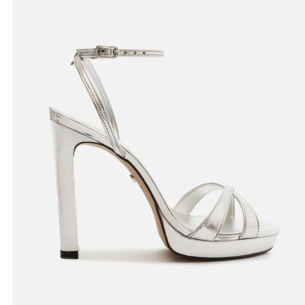 Silver Strappy Platform High Heel Sandals by Arezzo